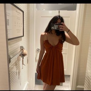 Red/orange/brown satin dress